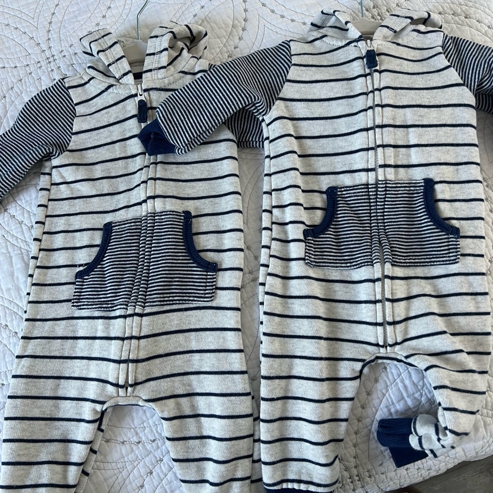 Carter's Navy and White Striped Footies